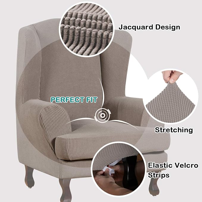 Turquoize Wingback Chair Covers 2 Piece Wing Chair Slipcover Stretch Slipcovers - Image 3