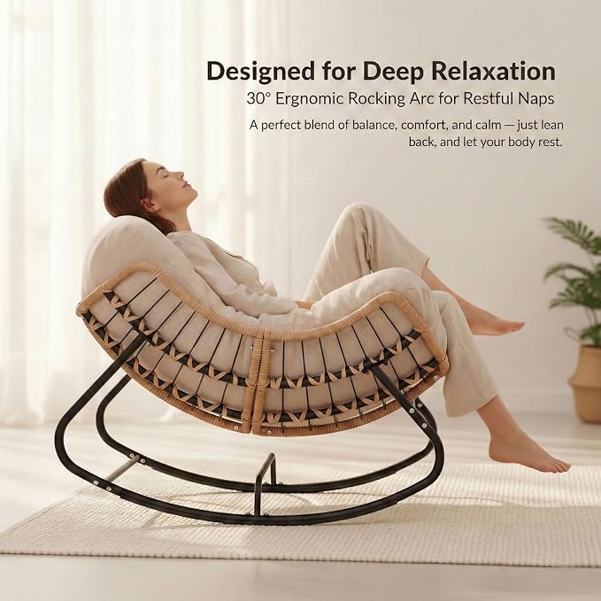 Oversized Papasan Rocking Chair Outdoor, Comfy Patio Papasan Egg Rocker - Image 8