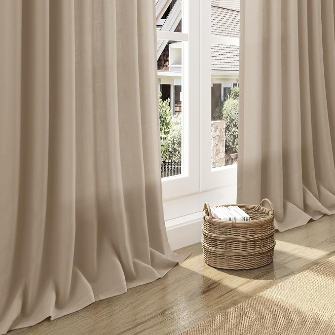 Sepia Beige Linen Curtains 112 Inches Long - Image 5