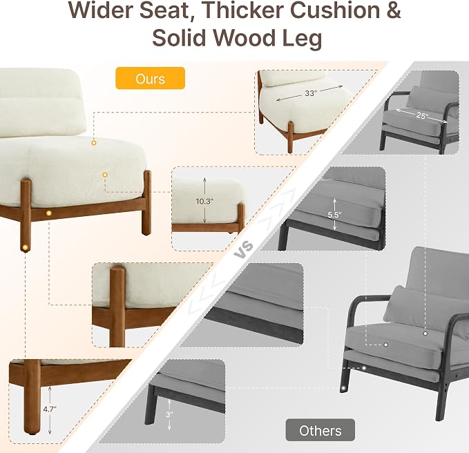 Mid Century Modern Accent Chair Set of 2, Upholstered Armless Lounge Chair - Image 4