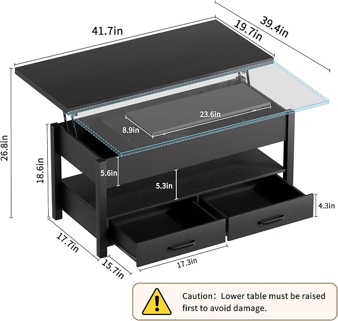 SYESWAY 42'' Lift Top Coffee Table, 4-in-1 Multifunctional Lift Coffee Table - Image 3