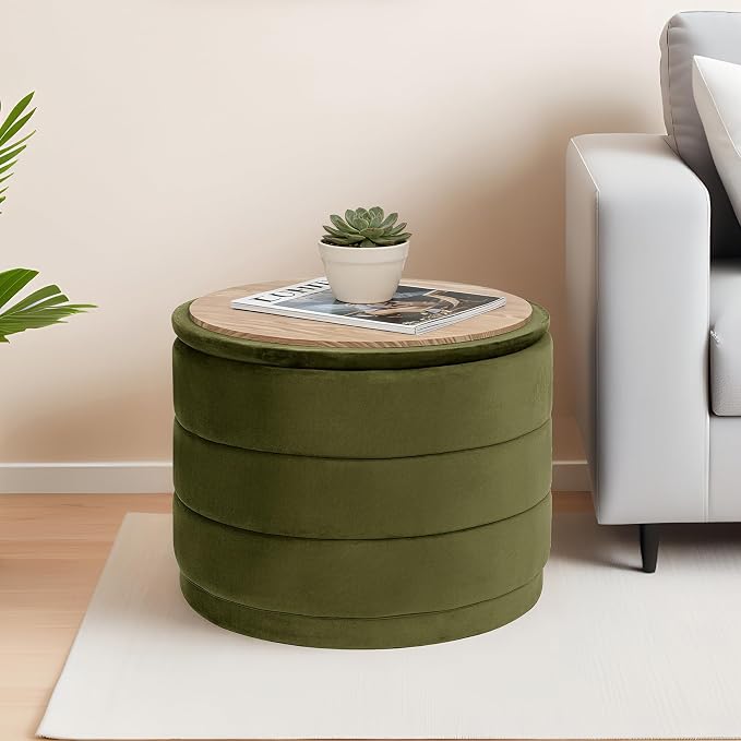 23" Upholstered Round Velvet Ottoman - Image 2