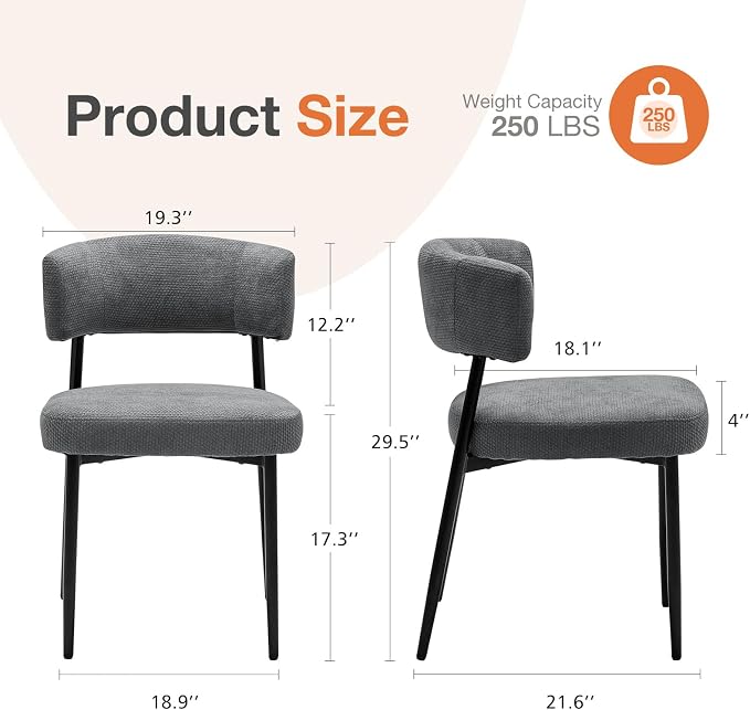 DUMOS Dining Chairs Set of 4, Mid Century Modern Chair Round Upholstered Curved - Image 2