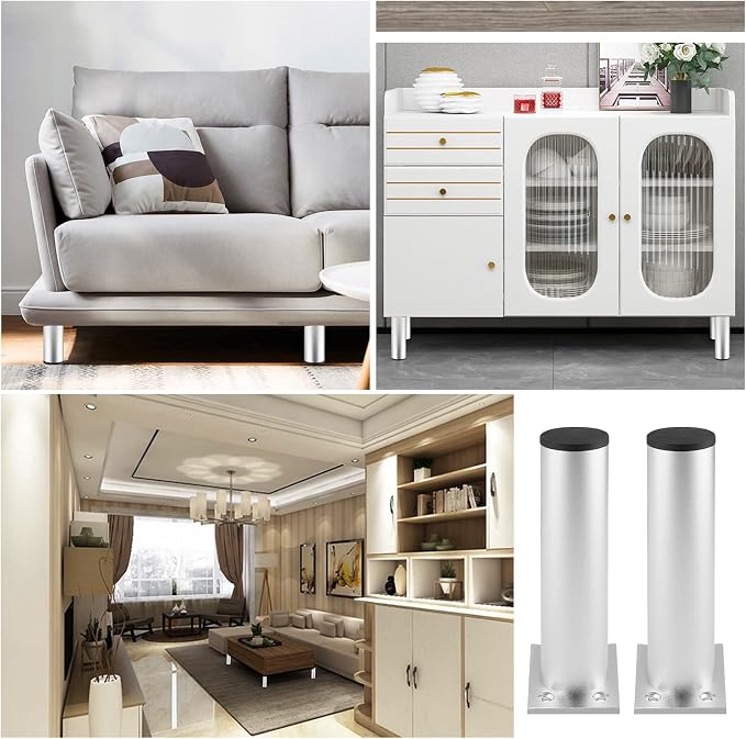 Set of 4 Furniture Legs 6 Inch, Adjustable Aluminum Alloy Cabinet Legs - Image 6