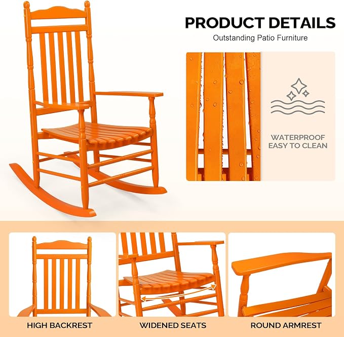 VINGLI Wooden Rocking Chair Outdoor, Patio Rockers - Image 5