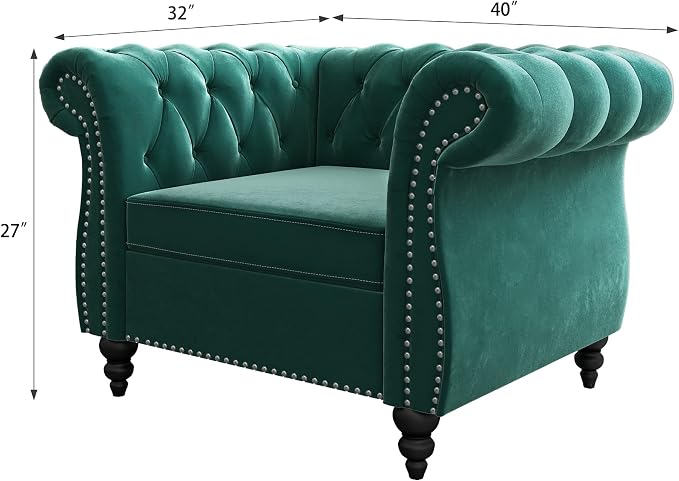 2 Piece Living Room Set, Velvet Chesterfield Sofa Loveseat Couch Chair - Image 7