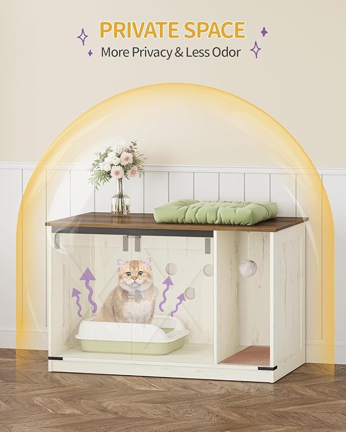 Hzuaneri Cat Litter Box Enclosure, Hidden Litter Box Cabinet Furniture - Image 5
