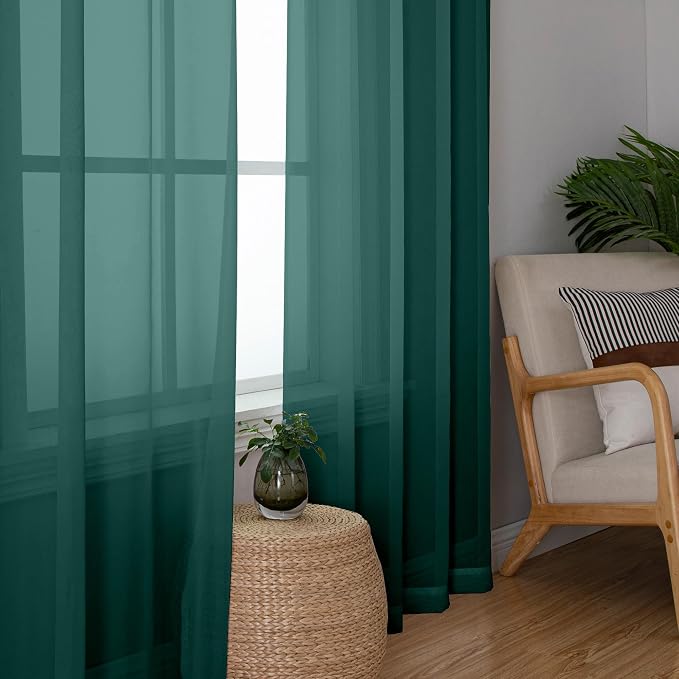 Aiyufeng Hunter Green Sheer Curtain Drapes 90 Inch Length 2 Panels - Image 2