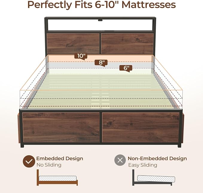 Rolanstar Twin Bed Frame with 4 Storage Drawers & 2-Tier Storage Headboard - Image 6