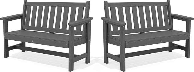 SERWALL Outdoor Bench, HDPE Outdoor Benches Weatherproof, 2-Person Garden Bench by SERWALL