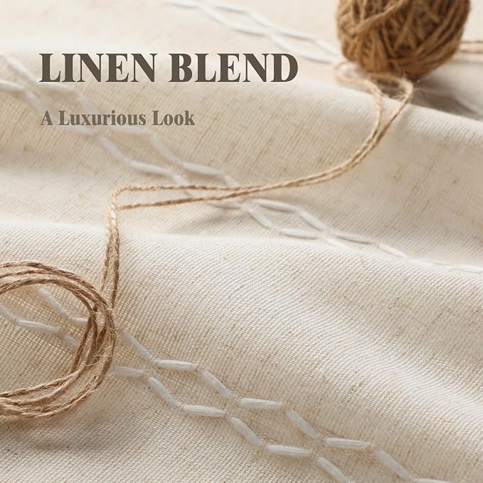 Boho Blackout Curtains 96 Inches Long Beige Linen Blend 2 Panels - Image 4