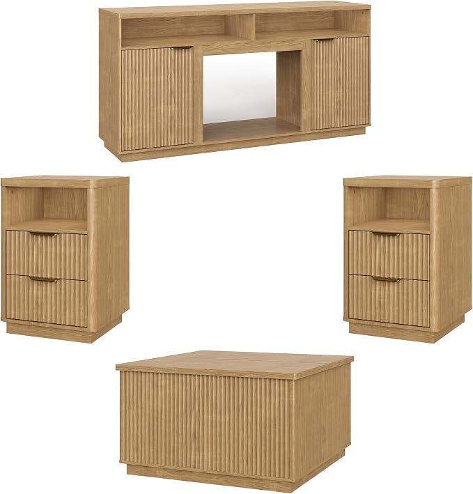 4-Piece Fluted Living Room Set Includes 31.5" Fluted Lift Top Coffee Table by PATIOCHIC