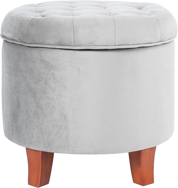 Homepop Home Decor | Upholstered Round Velvet Tufted Foot Rest Ottoman | Ottoman by HomePop
