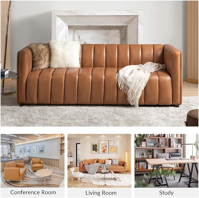 HULALA HOME 83" Genuine Leather Sofa - Image 4