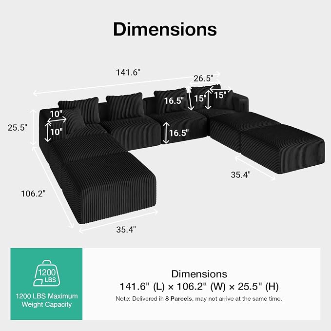 Novilla 141" Modular Sectional Sofa, Modern Cloud Sectional Couch - Image 2