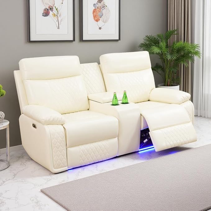 Power Recliner Loveseat, Living Room Furniture Sets, Breathing Leather by LYfurniture