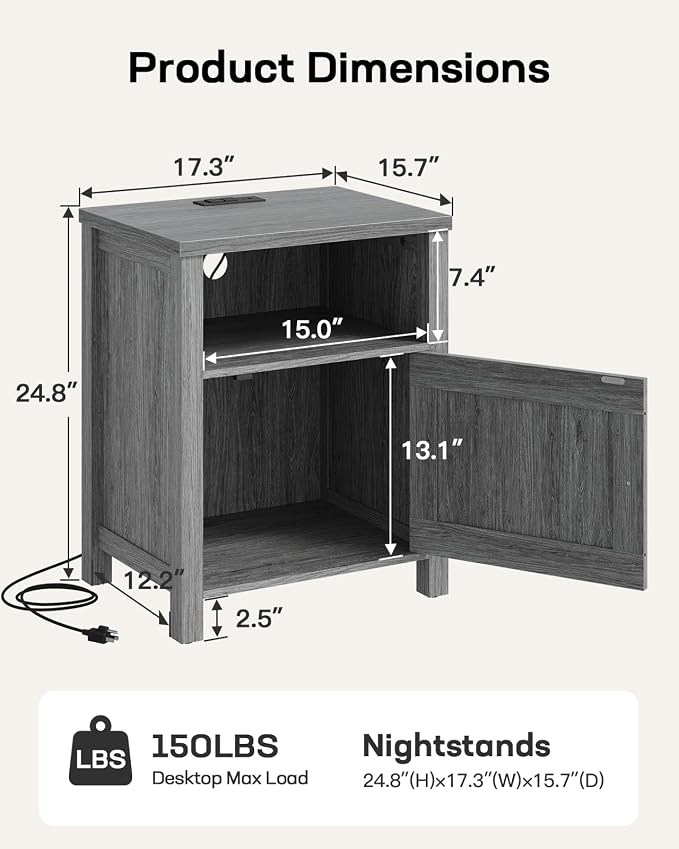 Marsail Farmhouse Nightstand Set of 2, Wood Bedside Table - Image 2