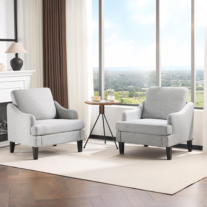 VINGLI Linen Fabric Accent Chairs Set of 2, Comfy Sofa Chair Living Room by VINGLI