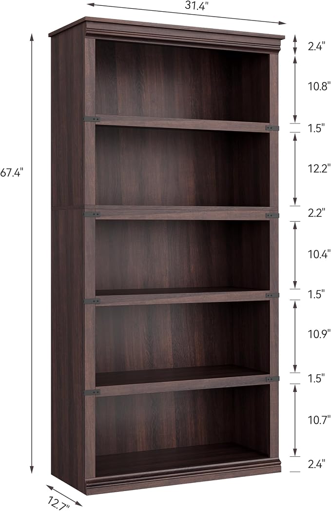 GarveeHome 5 Tier Farmhouse Bookcase, 67.4" Tall Book Shelf - Image 2