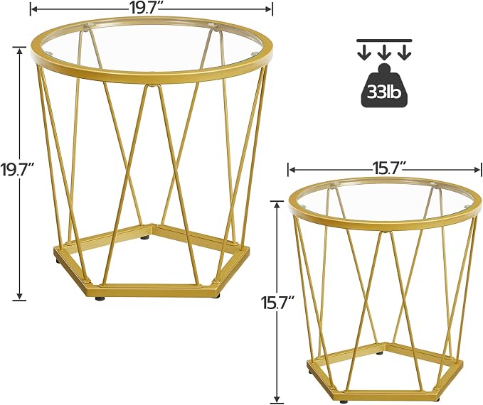 HOOBRO Small Coffee Table Set of 2, Round Coffee End Table - Image 2