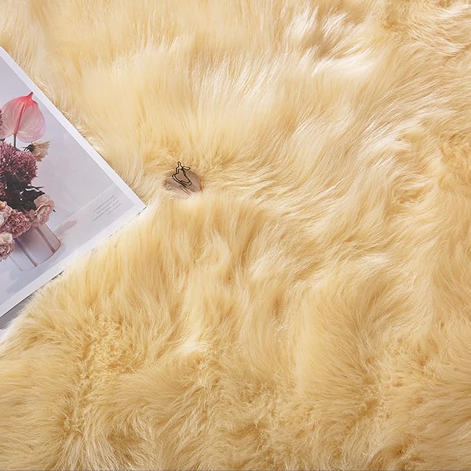 Latepis Yellow Rug for Bedroom Runner 2x5 Washable Faux Sheepskin Fur Rug - Image 6
