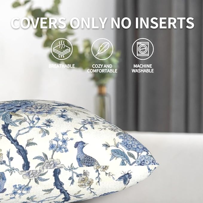 Chinoiserie Blue and White Pillow Covers 20x20 in Set of 2 - Image 4