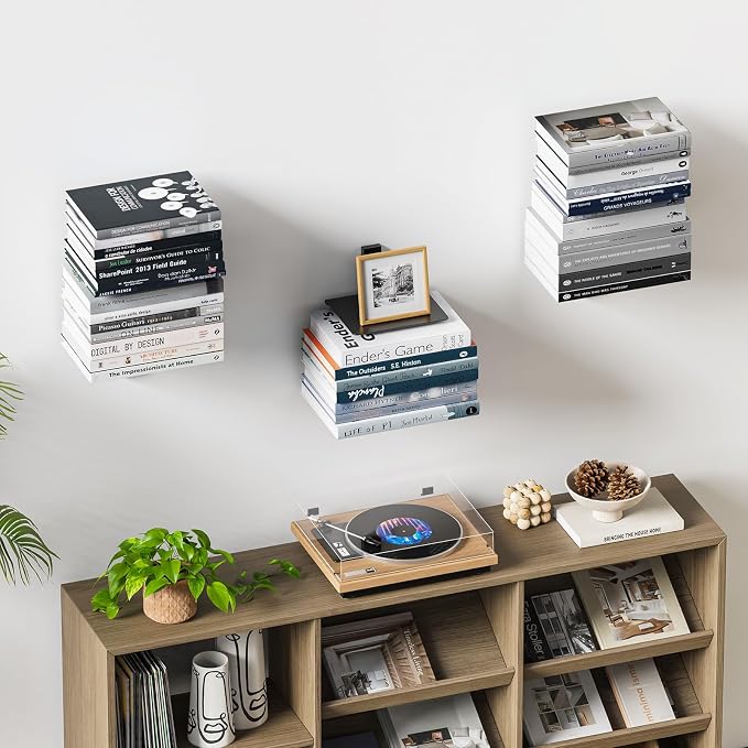 Floating Book Shelves for Wall, 2 Tier Invisible Floating Bookshelf, Vertical - Image 2