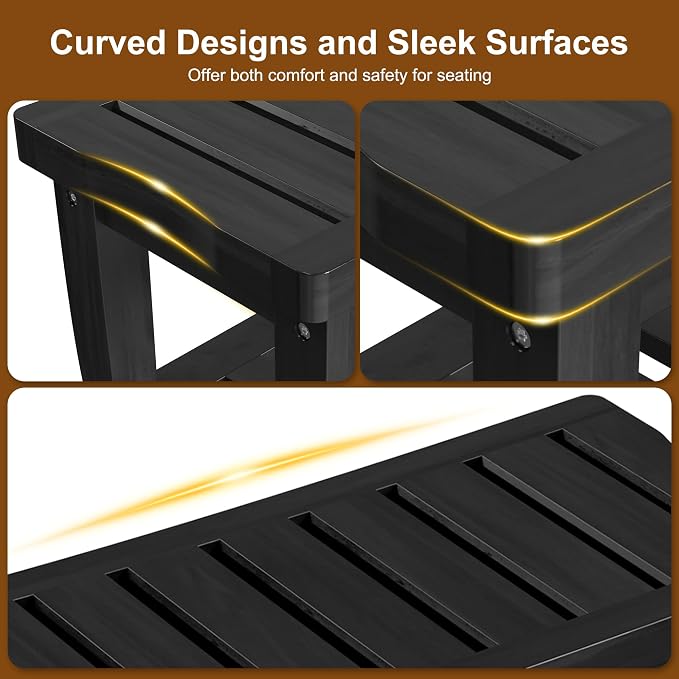 Bamboo Black Shower Bench Stool Shower Chair Seat Adult Women Her Sister Aunt - Image 8