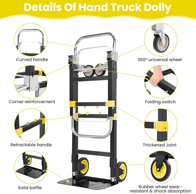 3-in-1 Folding Hand Trucks, 600Lbs Convertible Hand Truck Dolly, Heavy Duty - Image 3