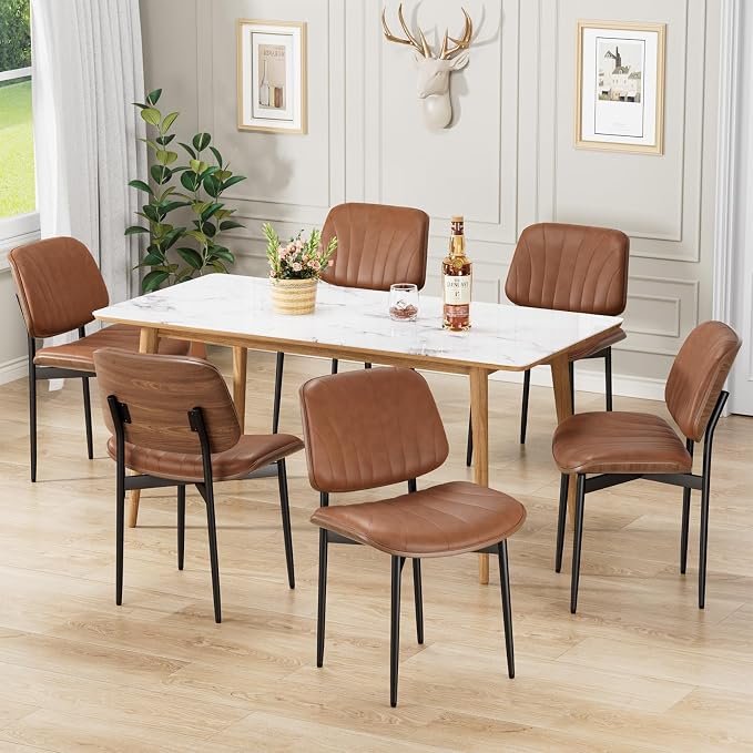 REONEY Dining Chairs Set of 4, Mid-Century Modern Upholstered PU Leather Chairs - Image 3