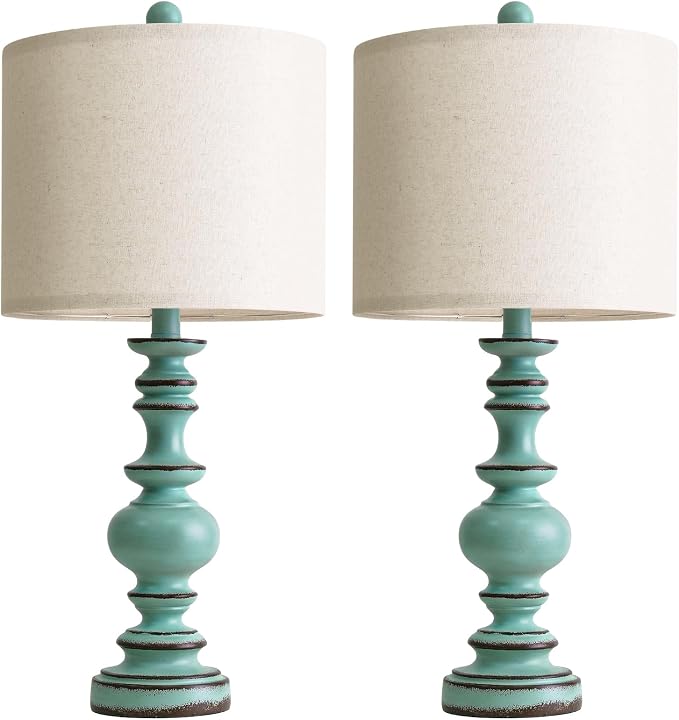 BOBOMOMO 24" Farmhouse Table Lamps Set of 2 – Distressed Teal Lamps - Image 6