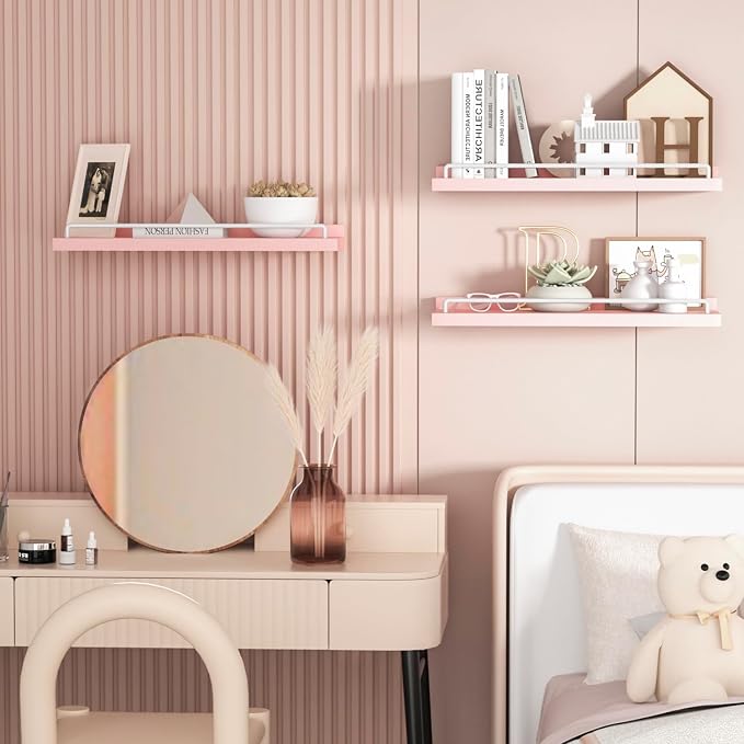RYOFOBETTO Pink and White Floating Shelves, Kawaii Room Decor Wall Shelves - Image 4