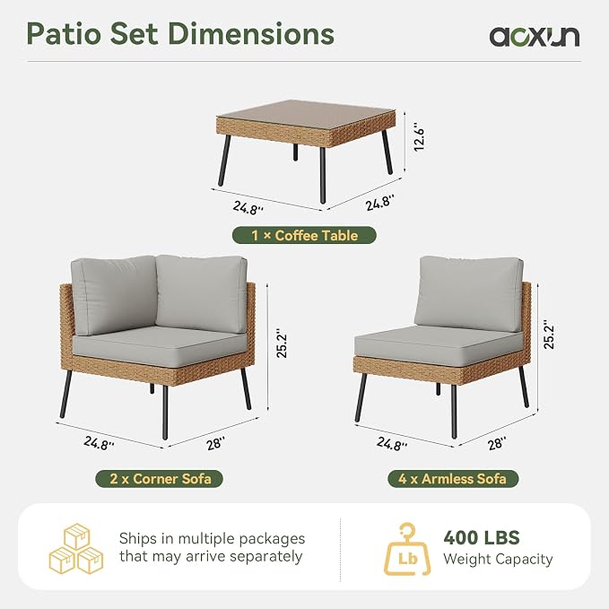 Aoxun Patio Furniture Set, 7 Piece Outdoor Sectional Sofas - Image 7