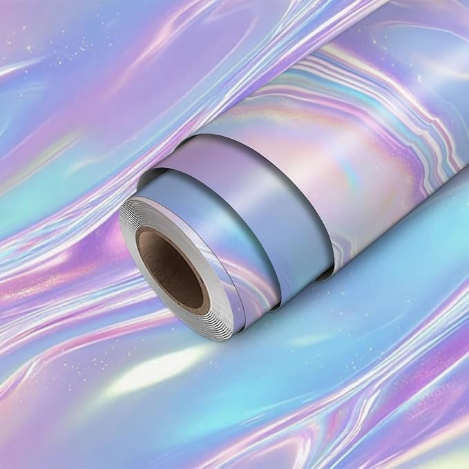 HOMETITUTE Pastel Iridescent Flow Wave Wallpaper Peel and Stick Contact Paper by HOMETITUTE