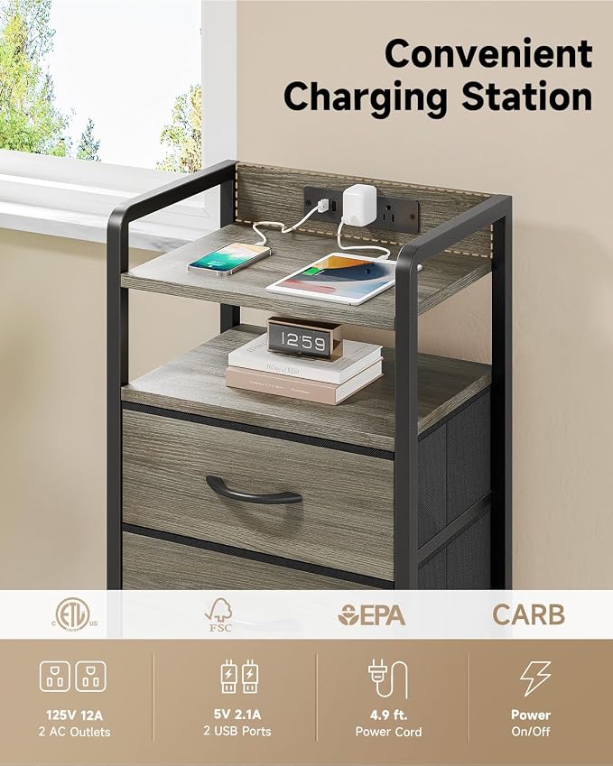 Lazzanto Night Stand Bedside Charger Bedroom - Image 5