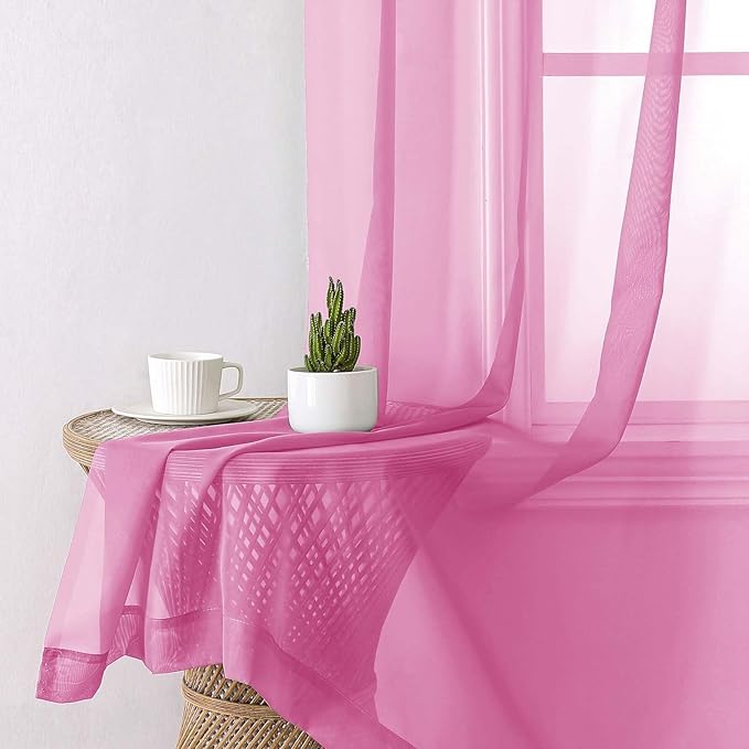 Lecloud Hot Pink Sheer Curtains 90 Inches Long 2 Panels, Solid Voile Privacy - Image 6