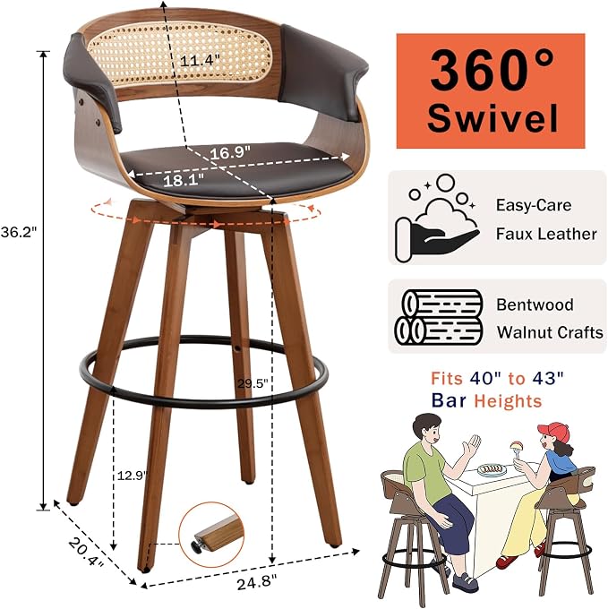Set of 3 Rattan Swivel Bar Stools - Image 2