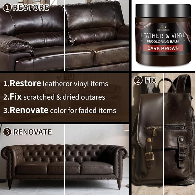 Leather Recoloring Balm with 100ml Mink Oil, Dark Brown Leather Repair Kit and - Image 3