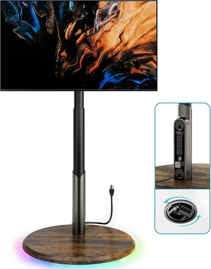 Mobile TV Stand with Power Outlet, Rolling TV Cart by LLDEPLL