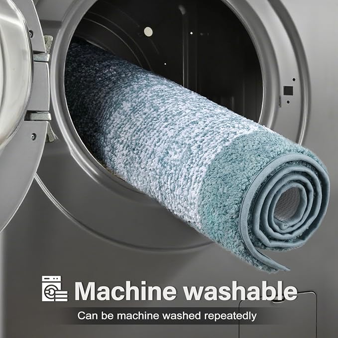 Bathroom Rugs 30x20 Non Slip Washable, Dusty Blue Bath Mat - Image 9