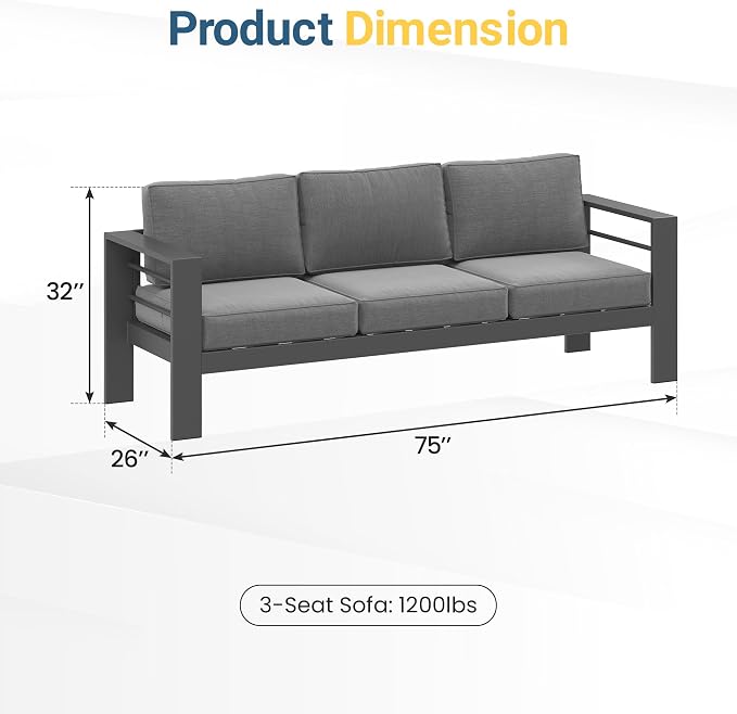 Wisteria Lane Metal Patio Furniture Sofa, All-Weather Outdoor Couch - Image 2