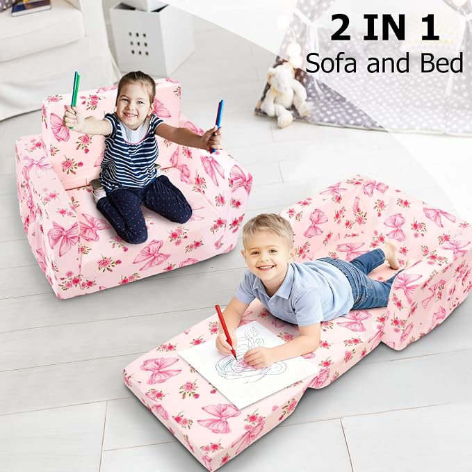 Kids Couch, 2-in-1 Kids Fold Out Couch, Convertible Sofa to Lounger - Image 4