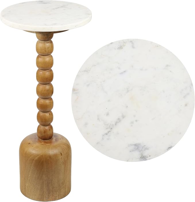 JONATHAN Y Turner 24.5" White & Natural Mango Wood Round Drink Table, Tall by JONATHANY