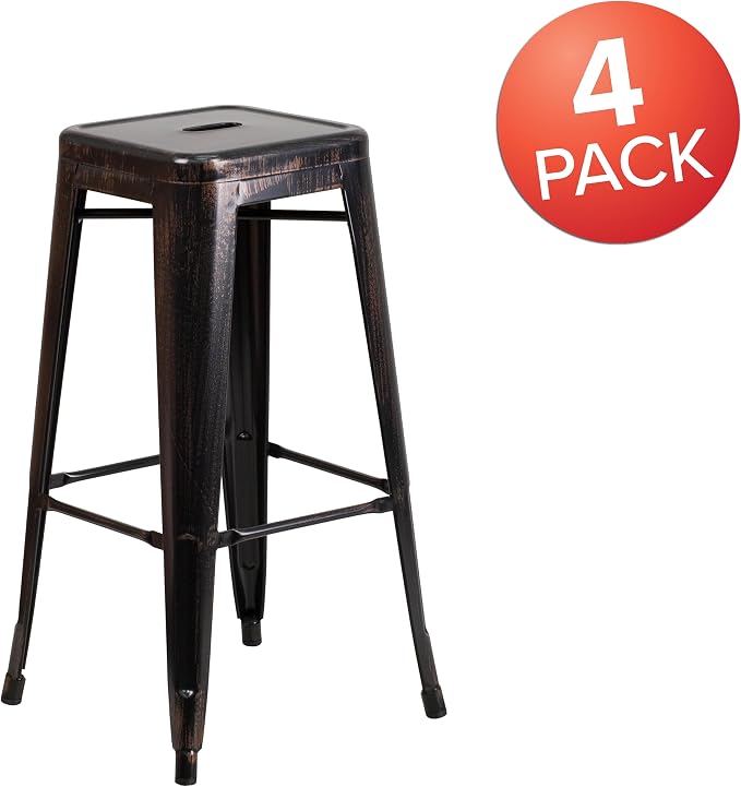 Flash Furniture Lily 4 Pack Commercial Grade 30" High Backless Black-Antique - Image 4