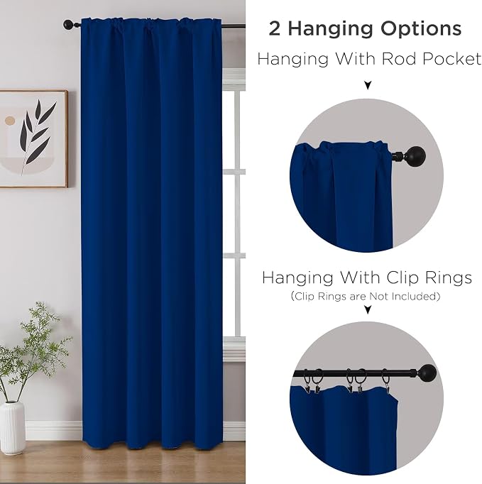 CUCRAF Royal Blue Blackout Curtains 54 inch Length 2 Panels Set, Rod Pocket - Image 3