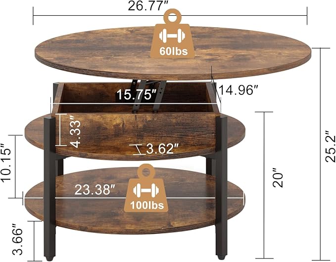FABATO Round Lift Top Coffee Table - Image 3