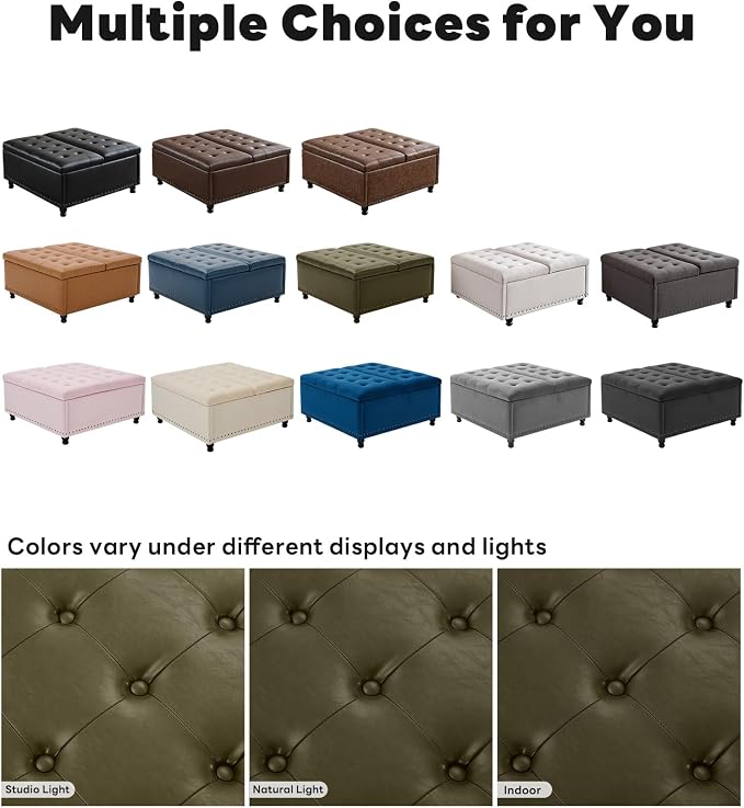 Tbfit Large Square Storage Ottoman Bench, Tufted Upholstered Coffee Table - Image 5