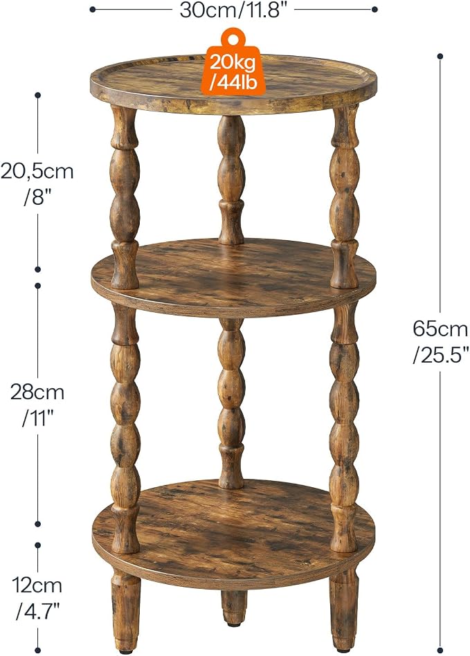 HOOBRO Round Side Table for Small Space, 3-Tier Small Round End Table - Image 3