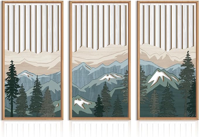 IARTTOP Large Mountain Wood Wall Art Framed Decor Set Of 3, Modern Mountain by IARTTOP