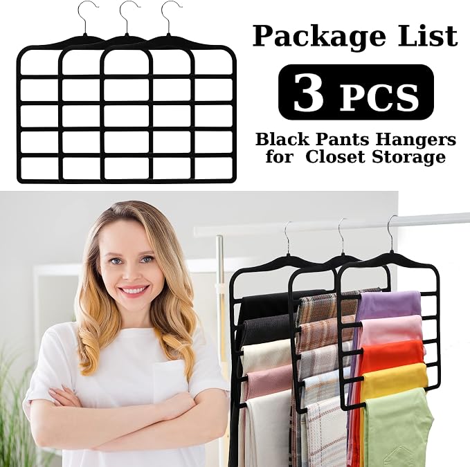 Closet Organizers and Storage, 3 Pack Pants-Hangers-Space-Saving, Velvet Non - Image 8